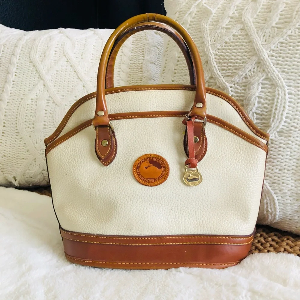 Vintage Dooney and Bourke Domed Satchel, Off White & Tan handbag - Picture 1 of 10